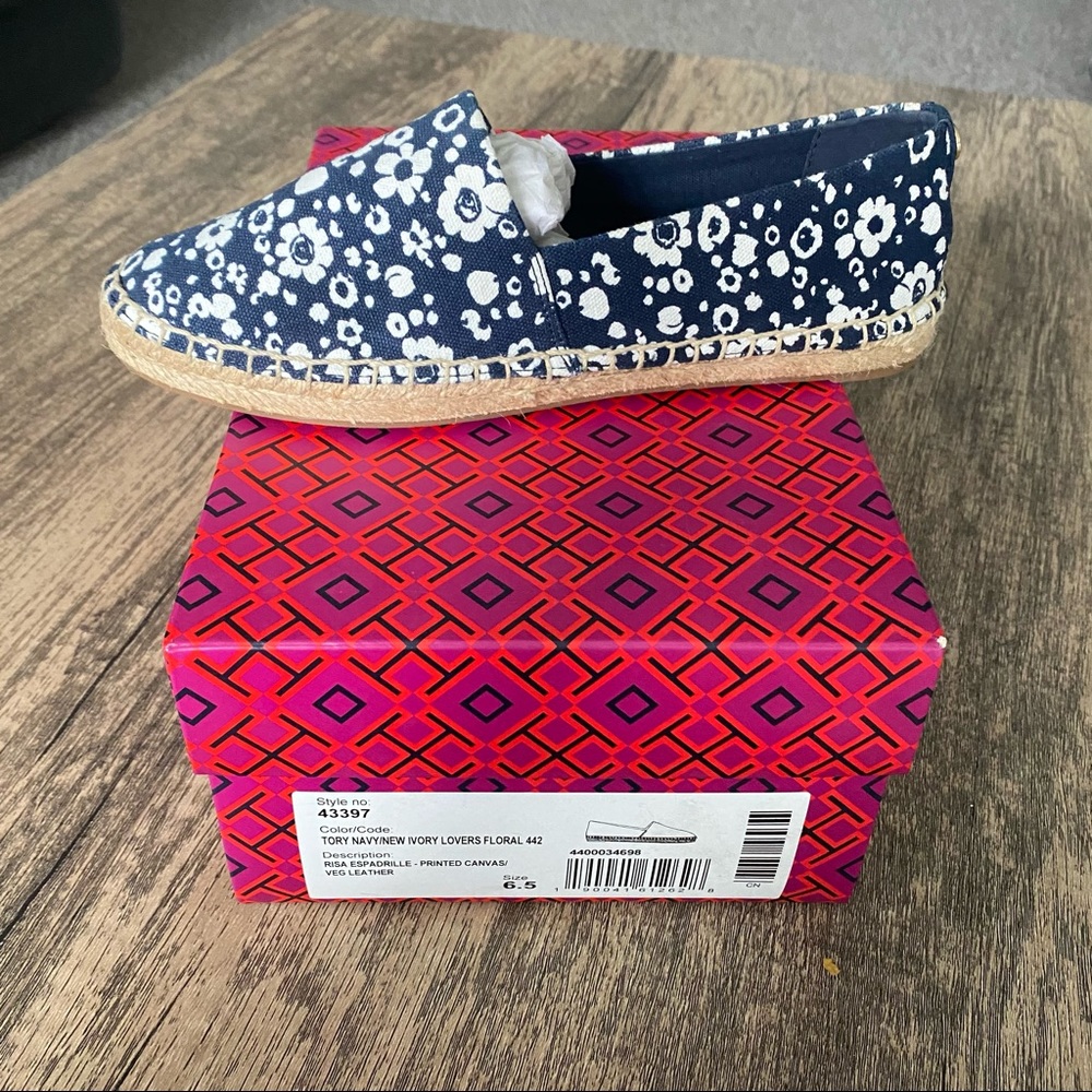 Tory Burch Navy Floral Espadrille